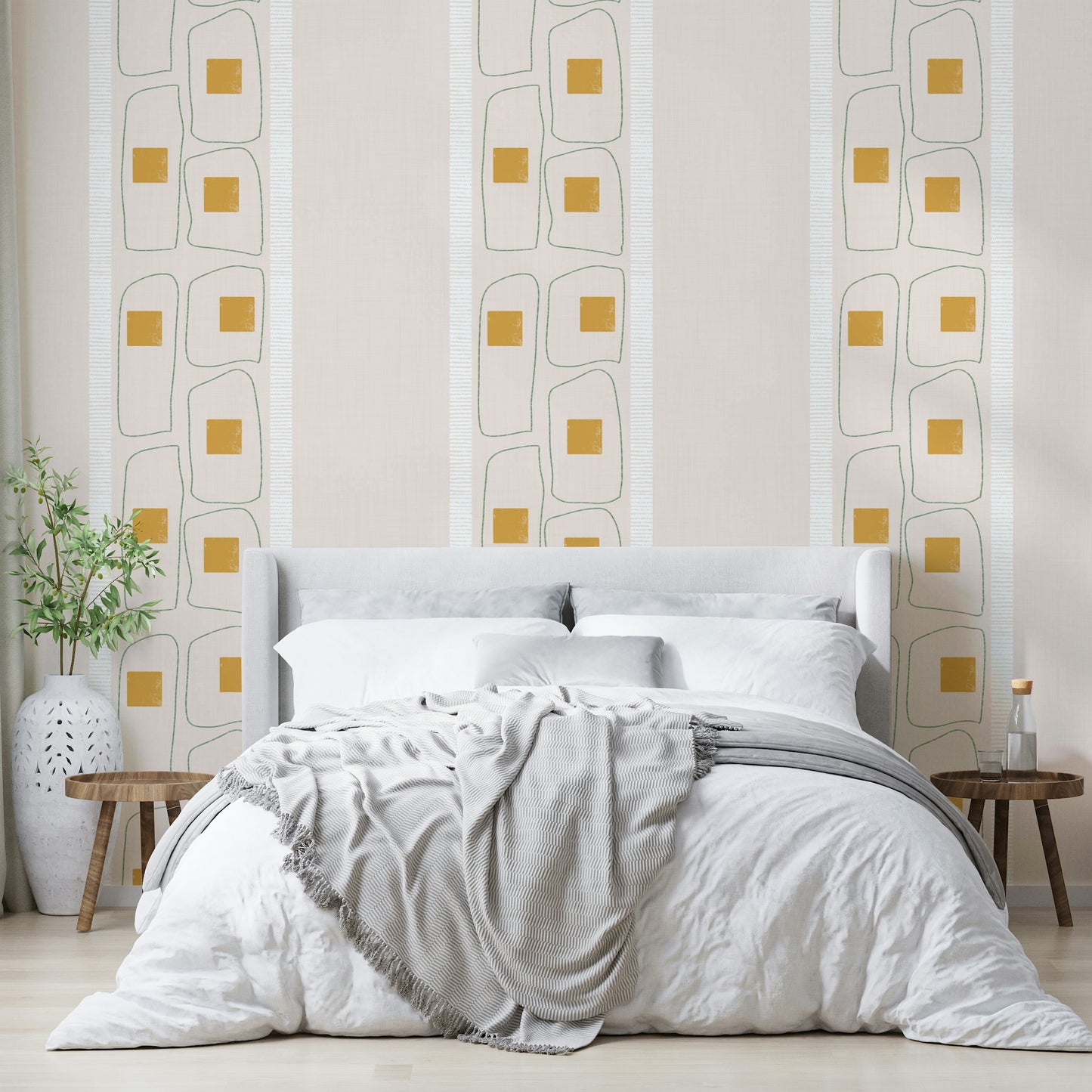 Japandi wallpaper with eggshell stripes

