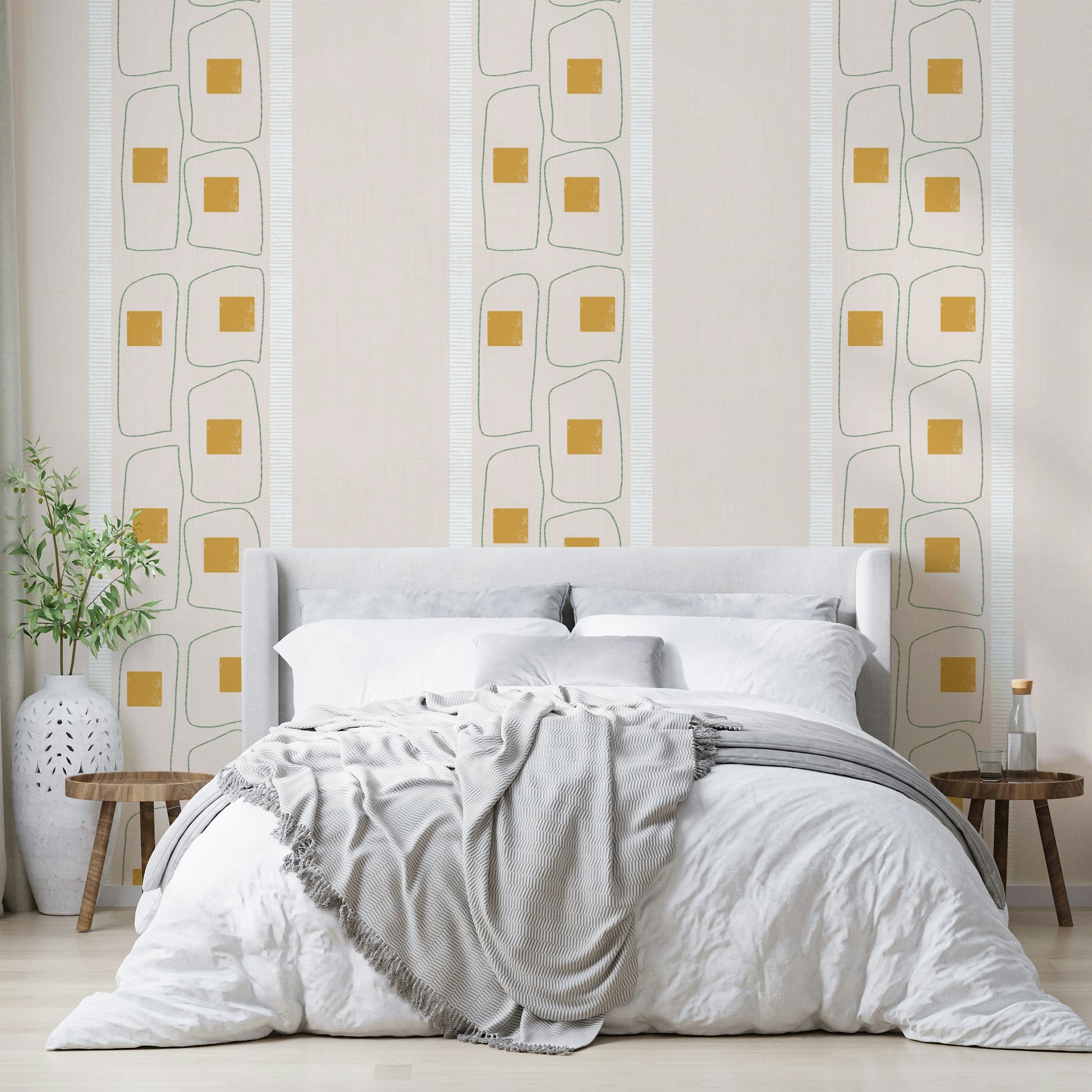 Japandi wallpaper with eggshell stripes

