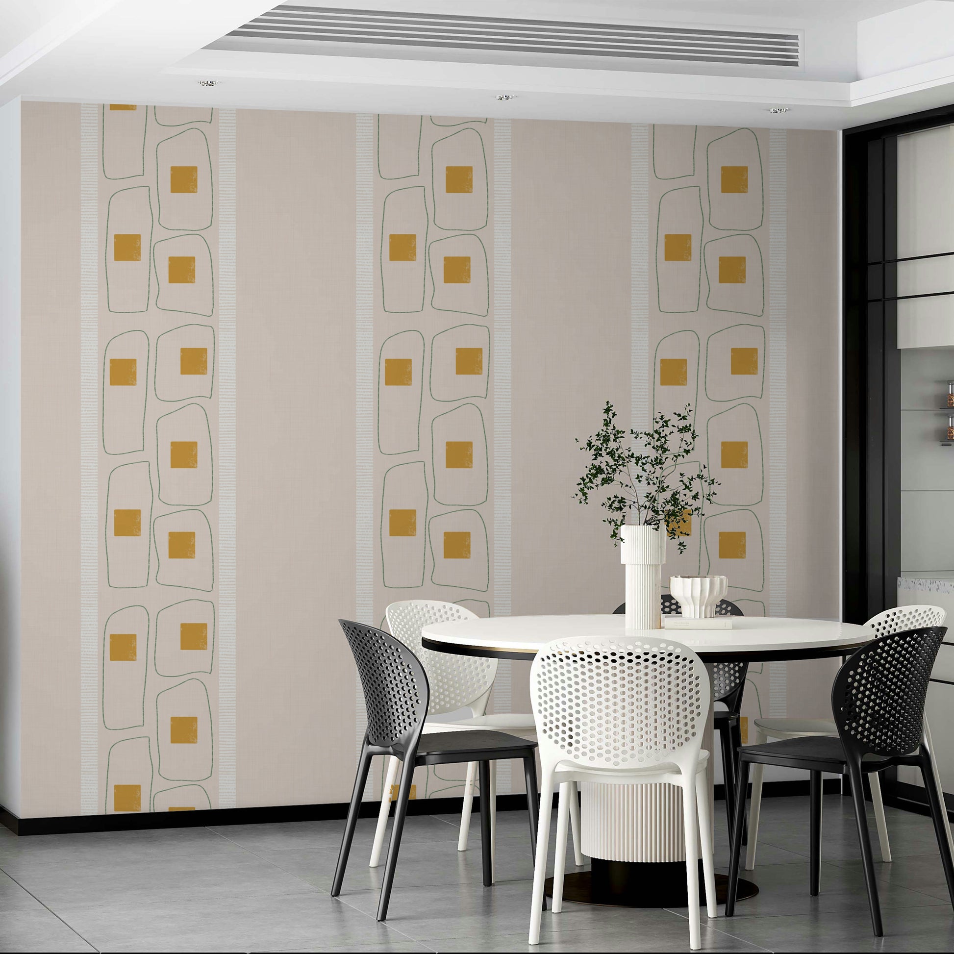 Eggshell frame lines Japandi style wallpaper

