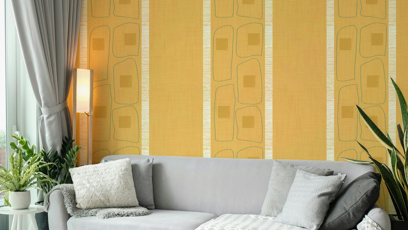 Japandi golden ochre frame lines wallpaper

