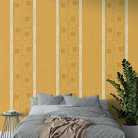 Golden ochre wallpaper with Japandi frame lines


