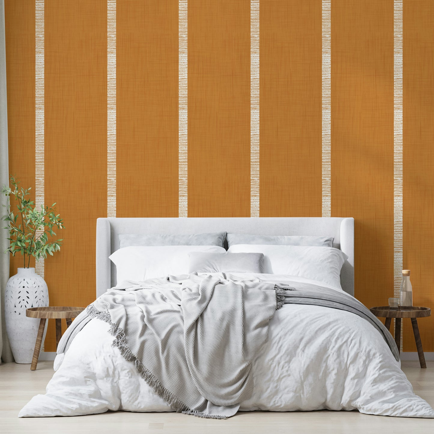 Modern boho caramel brown striped wallpaper

