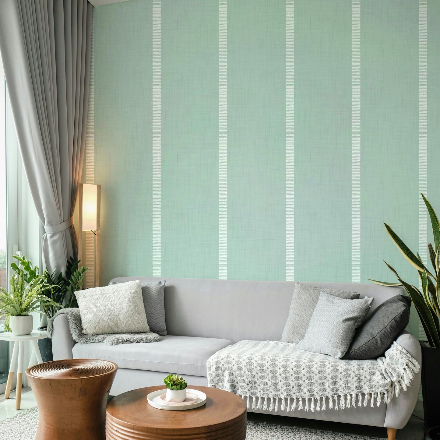 Soft blue striped boho wallpaper

