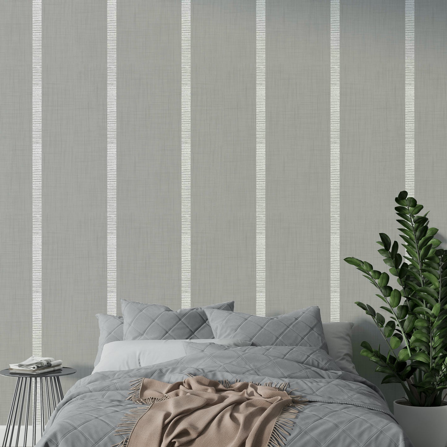 Modern boho soft grey striped wallpaper

