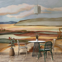 Bedroom decorated with desert dune wallpaper

