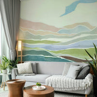 Pastel hills landscape mural wallpaper design


