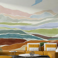 Living room accent with soft hills mural

