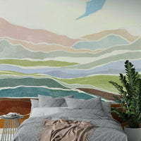 Close-up of watercolor hills mural texture

