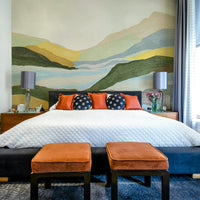 Close-up of golden hour hills mural texture

