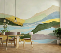 Wall mural featuring glowing hills at sunset

