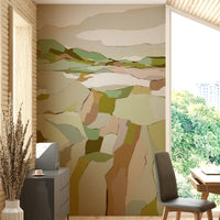 Living room accent with natural scenery mural

