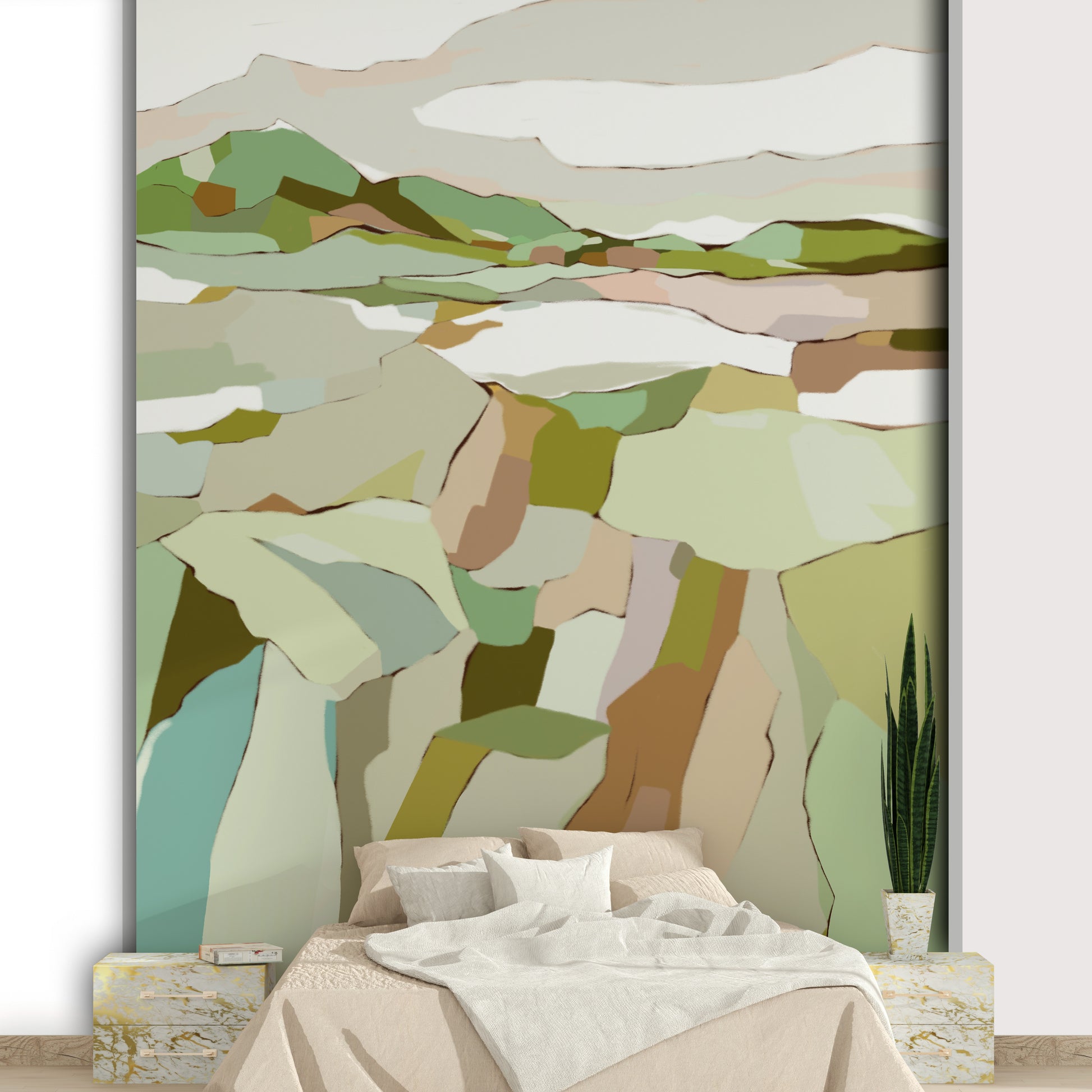 Soft nature scene mural wallpaper texture close-up

