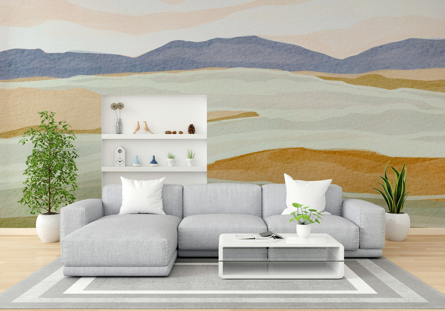 Living room accent with panoramic mural

