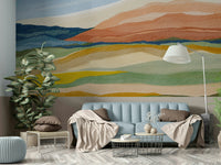 Relaxation space with Sunset Over the Hills mural

