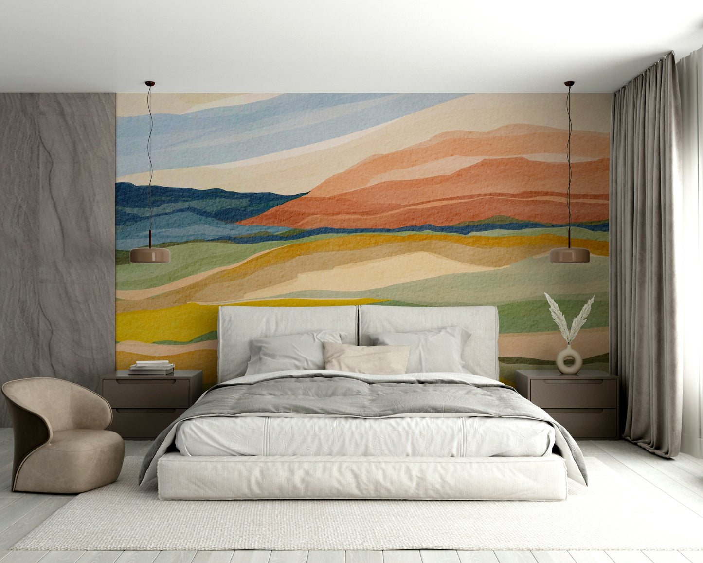 Gentle rolling hills with sunset light mural

