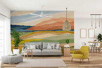 Close-up of sunset hills mural wallpaper texture


