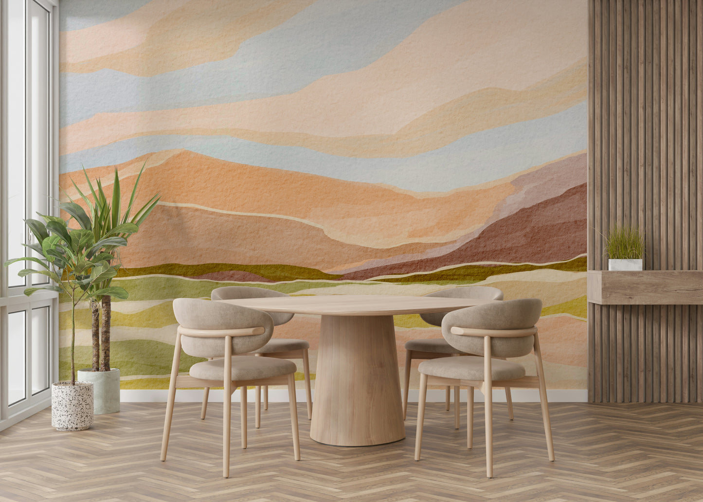 Wall mural featuring calming sunset landscape

