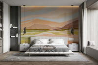 Relaxation space with warm sunset wall mural


