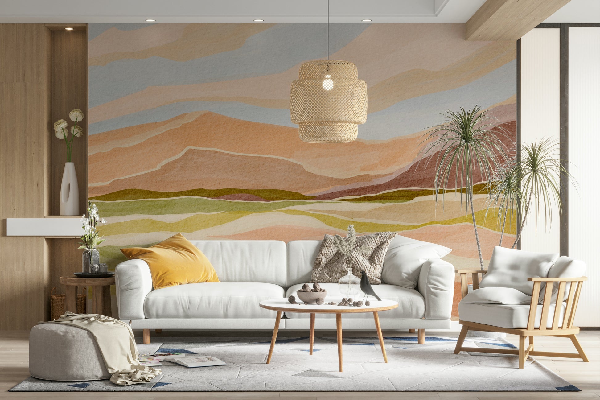 Gentle hills and sky mural wallpaper design

