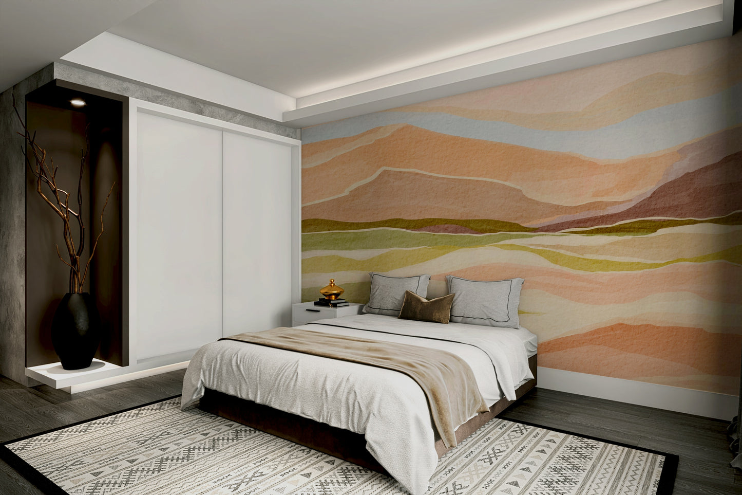 Close-up of serene sunset mural wallpaper texture

