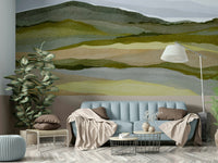 Living room accent with serene nature wallpaper

