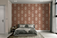 Bedroom decorated with subtle floral wallpaper

