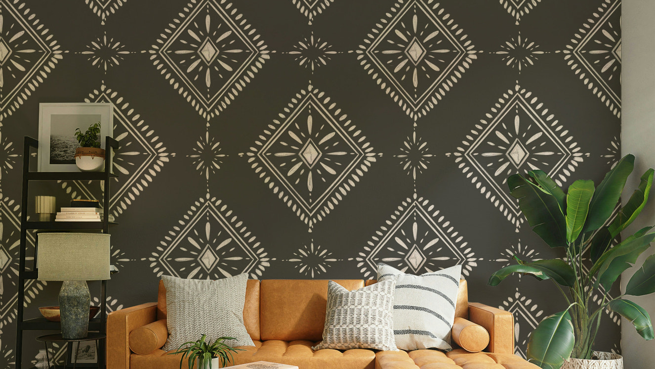 Bedroom decorated with chic diamond wallpaper

