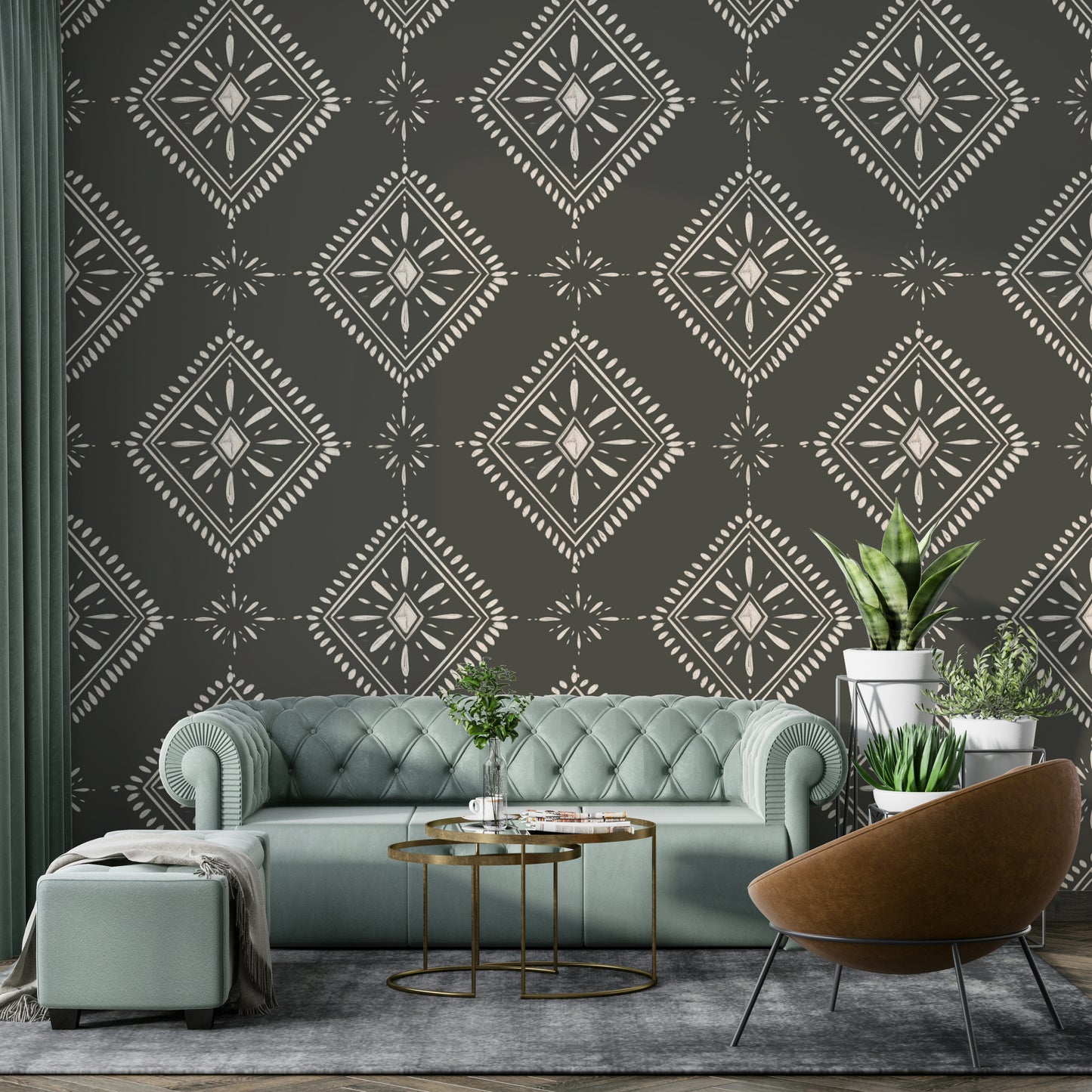 Close-up of chic diamond wallpaper texture

