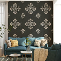 Bedroom decorated with folk floral wallpaper

