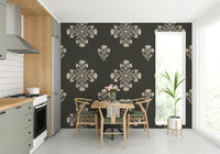 Close-up of folk-inspired floral wallpaper texture


