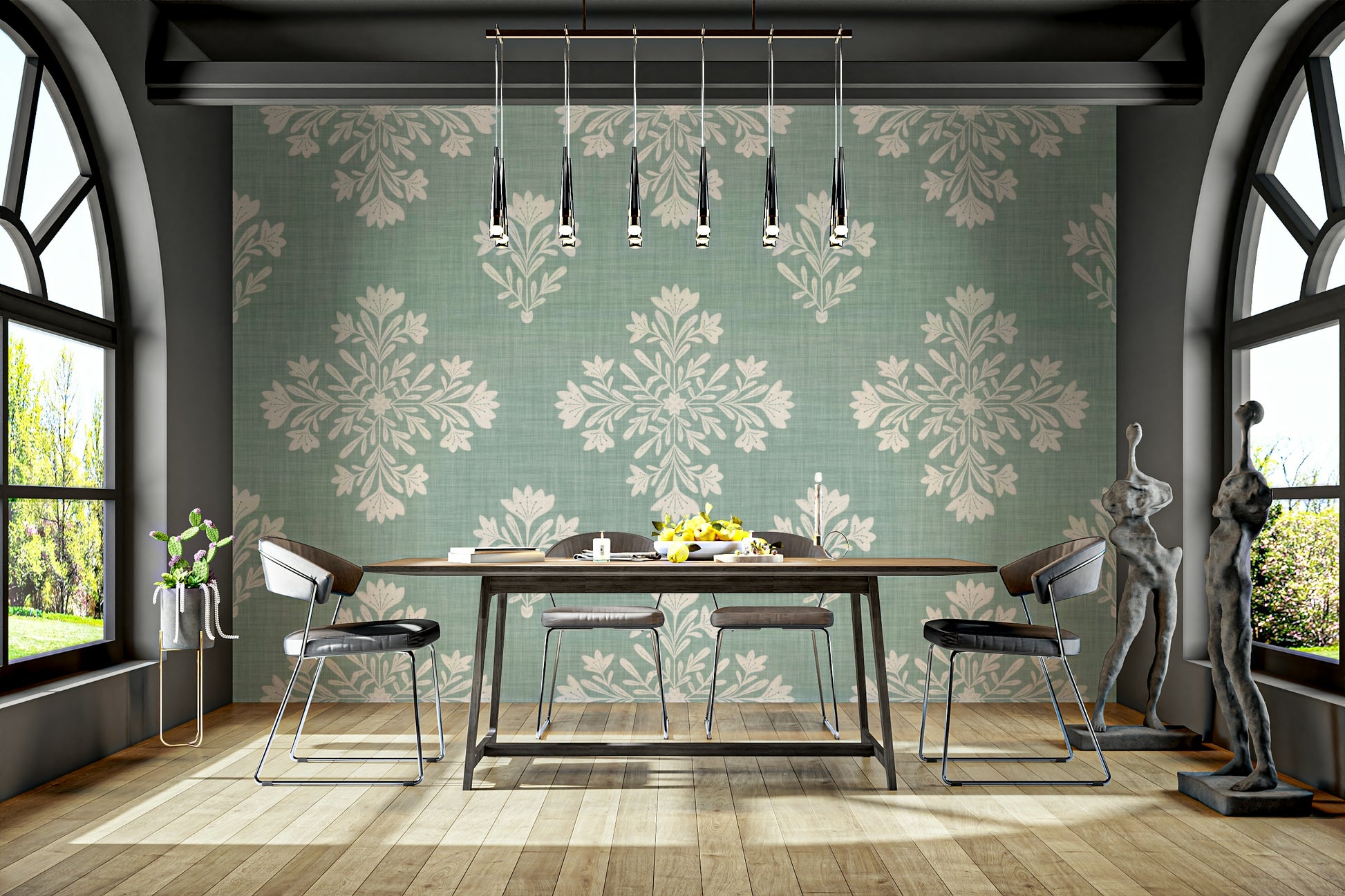 Soft sage green botanical pattern wallpaper

