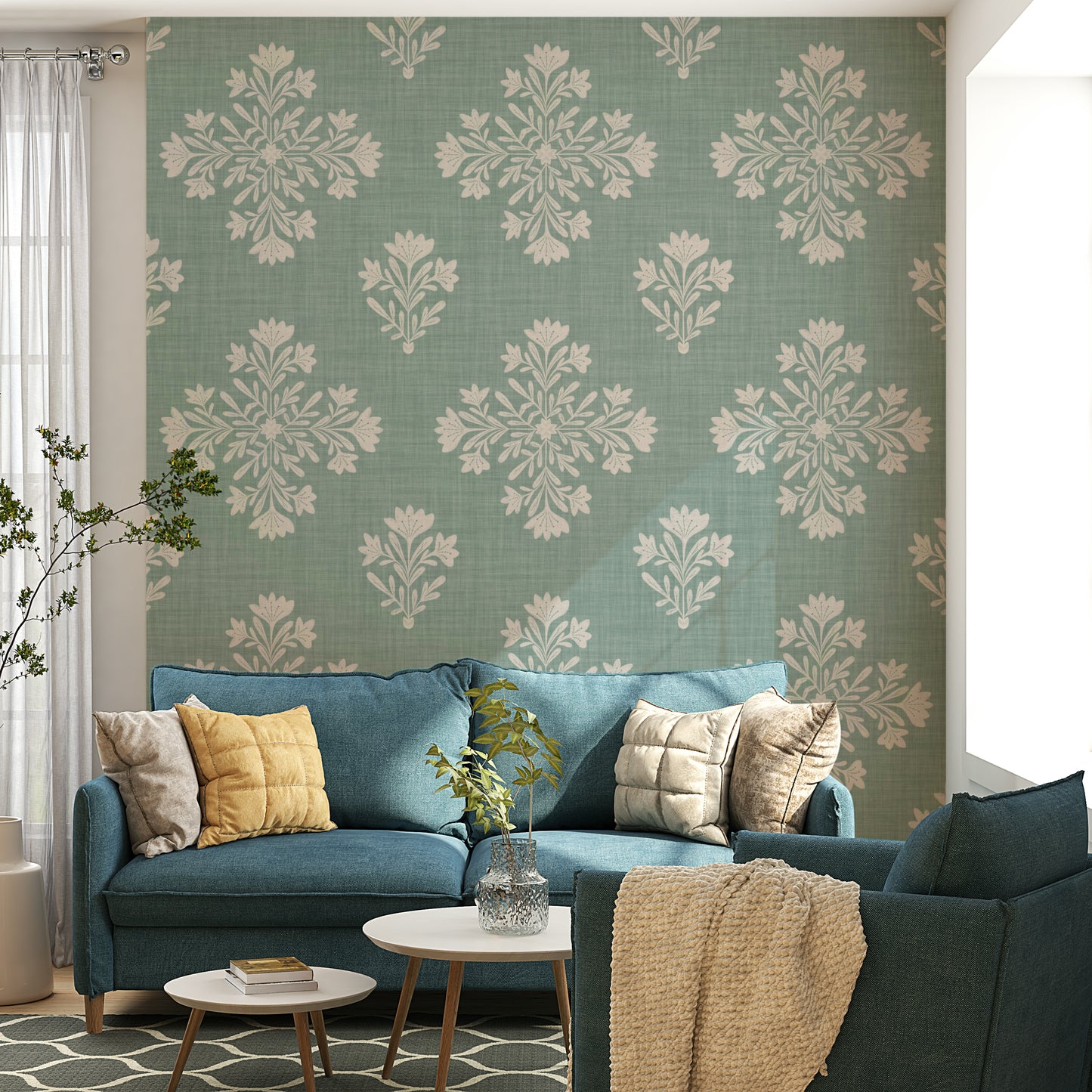 Dining room wall with calming botanical design

