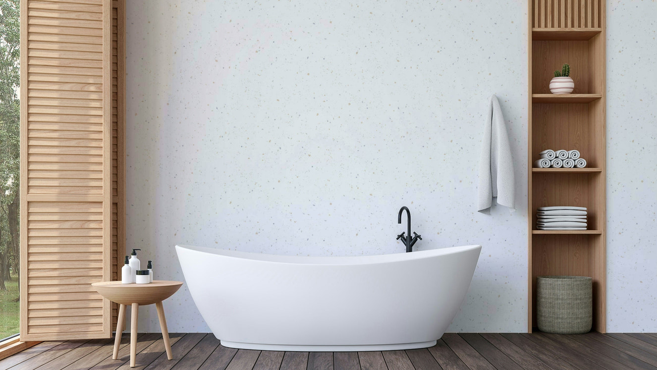 Trendy opal terrazzo mural for stylish interiors.

