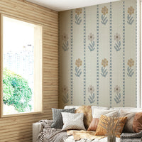 Close-up of botanical stripes wallpaper texture

