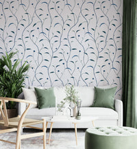 Nature-inspired Indigo Green Sprout & Vine Wallpaper

