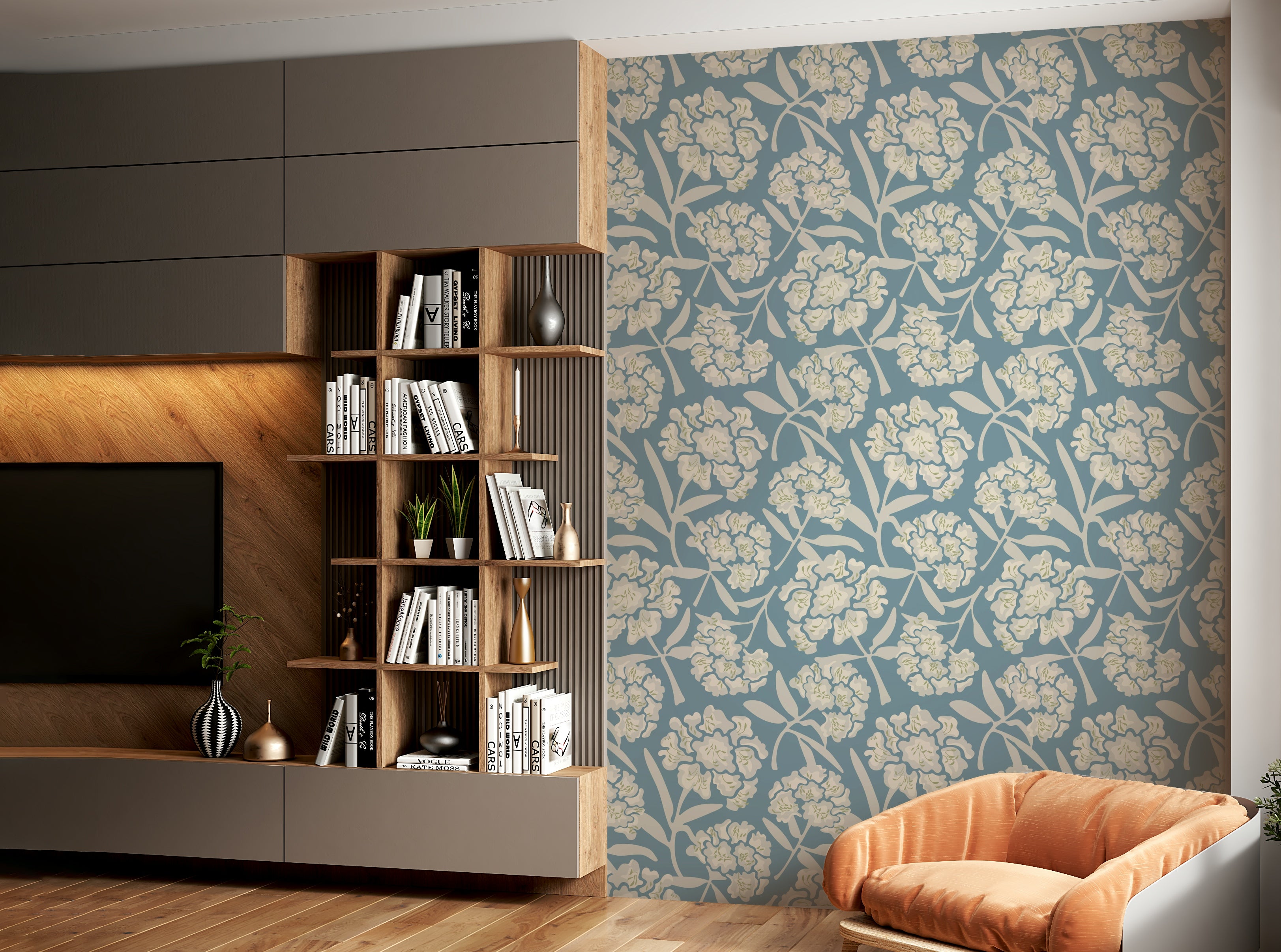Durable wallpaper for walls with subtle flowers

