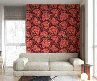 Rhododendrons Retro Floral wallpaper on living room wall

