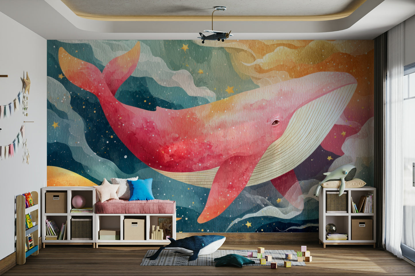 Whale silhouette with starry night wallpaper for walls

