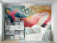 Wall mural featuring majestic whale and stars

