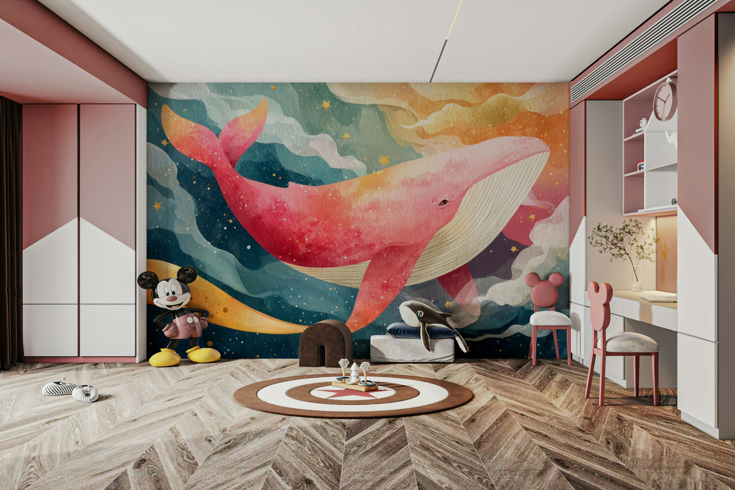 Easy-install starry ocean whale wall mural

