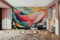 Easy-install starry ocean whale wall mural

