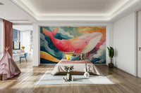 Living room decorated with starry ocean wallpaper

