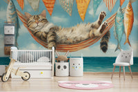 Close-up of feline seaside wallpaper texture

