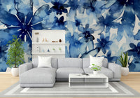 Deep blue blooms wallpaper design

