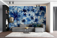 Easy-install indigo bloom wall mural

