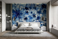 Wall mural featuring rich blue flowers

