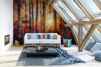 Wall mural featuring Nordic birch trees at sunset

