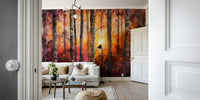 Bedroom decorated with autumn forest wallpaper

