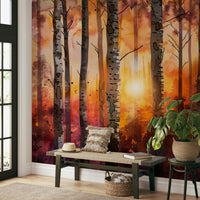 Living room accent with cozy woodland mural

