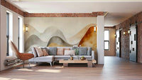 Living room accent with calm sand wallpaper


